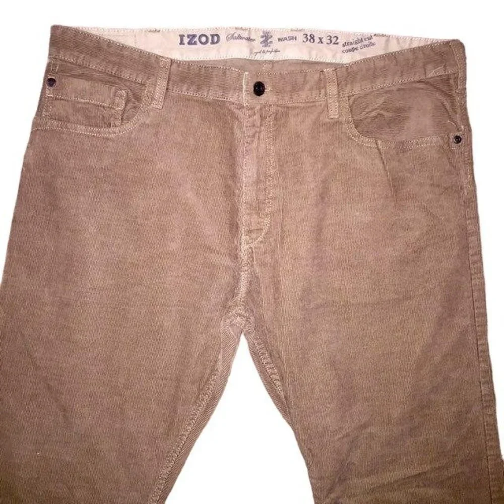 IZOD Pants Mens 38x32 Used Corduroy Casual Career Saltwater Wash Straight Cut
